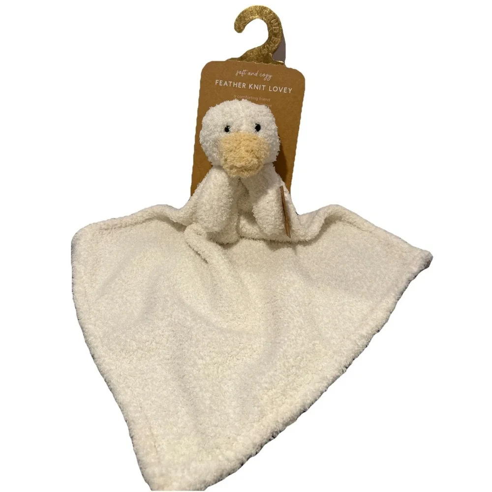 Levi & Emmie Baby Duck Goose Chick Plush Feather Knit Lovey Security Blanket NEW